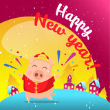 Happy New Year 2019. Chinese New Year. The year of the pig. Vector illustration