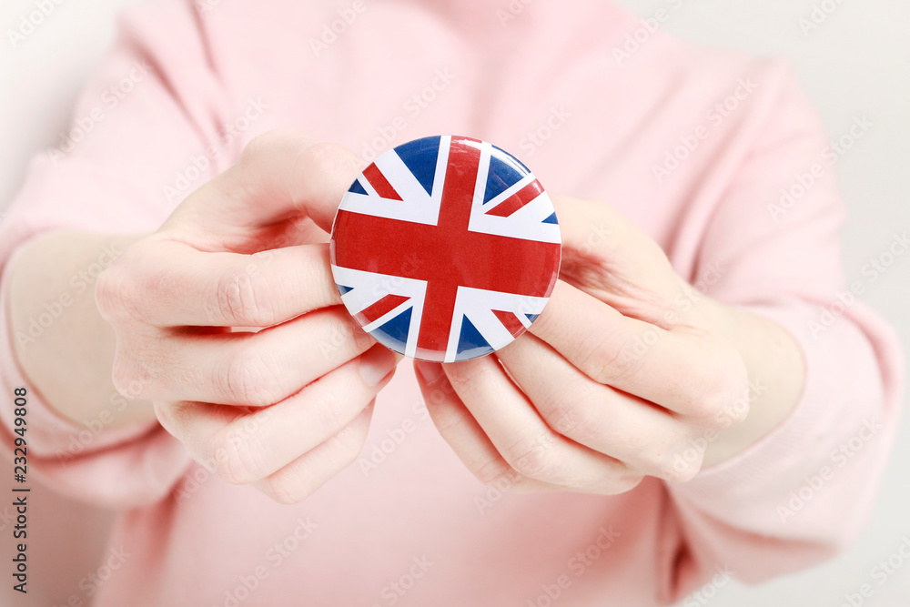 The flag of Great Britainprinted on button badge The flag of Great Britainprinted on button badge