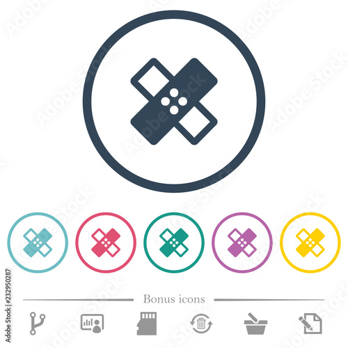 Band aid flat color icons in round outlines photo