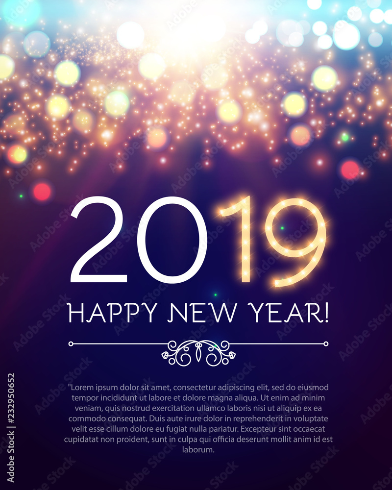 Happy Hew 2019 Year Fileworks, Lights and Bokeh Effect.