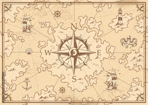 Vintage monochrome treasure map concept