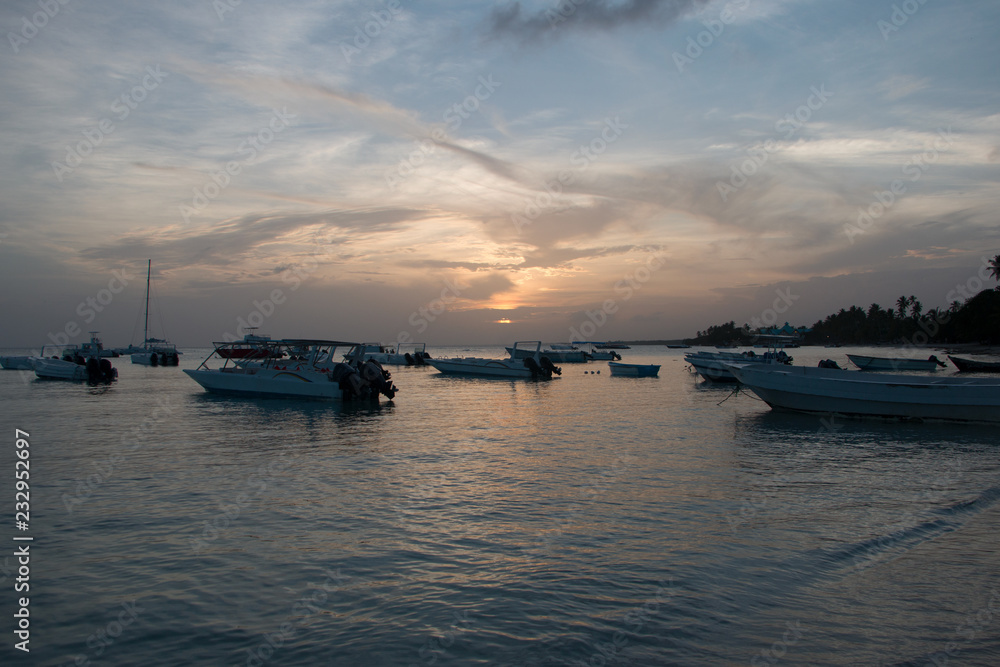 sunset and boats in Dominican Republic
