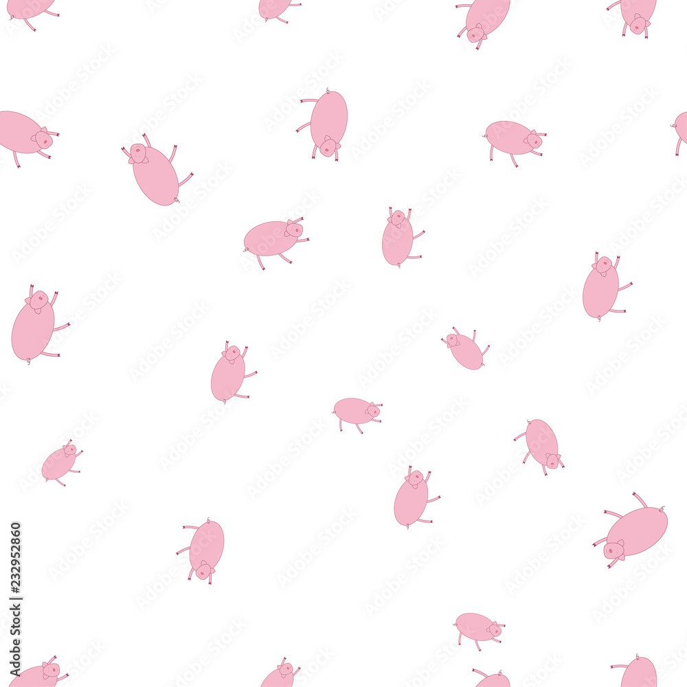 Seamless pattern with pigs in funny poses