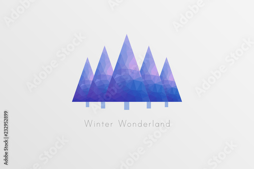 Winter wonderland vector graphic with geometric polygon style trees.