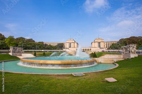 PARIS, FRANCE, SEPTEMBER 5, 2018 - View of Trocadero in Paris, France, in a sunny day with blue sky.