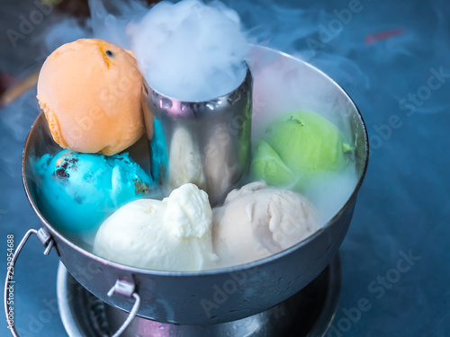 Mixed flavor icecream in hot pot