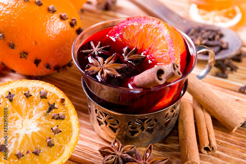 Christmas mulled wine with spices.