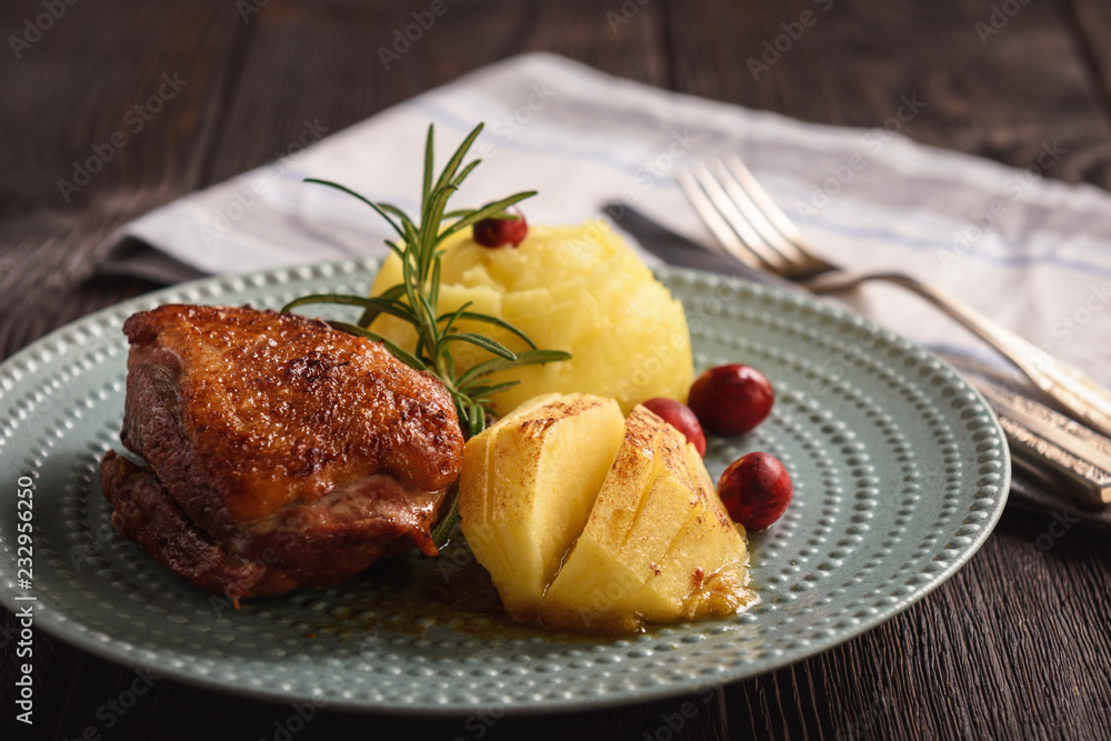 Roasted duck breast with apples and cranberries. Roasted duck breast with apples and cranberries.