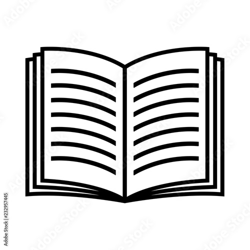 Book line icon. Open book with pages with lines representing text. Vector Illustration