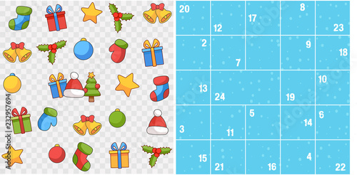 transparent Adventskalender bunte Icons Weihnachten