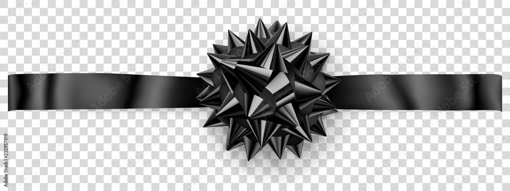 Beautiful black shiny bow with horizontal ribbon with shadow on ...