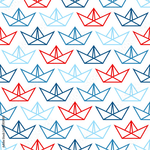 Retro Seamless Pattern Big Paper Boats Blue/Red