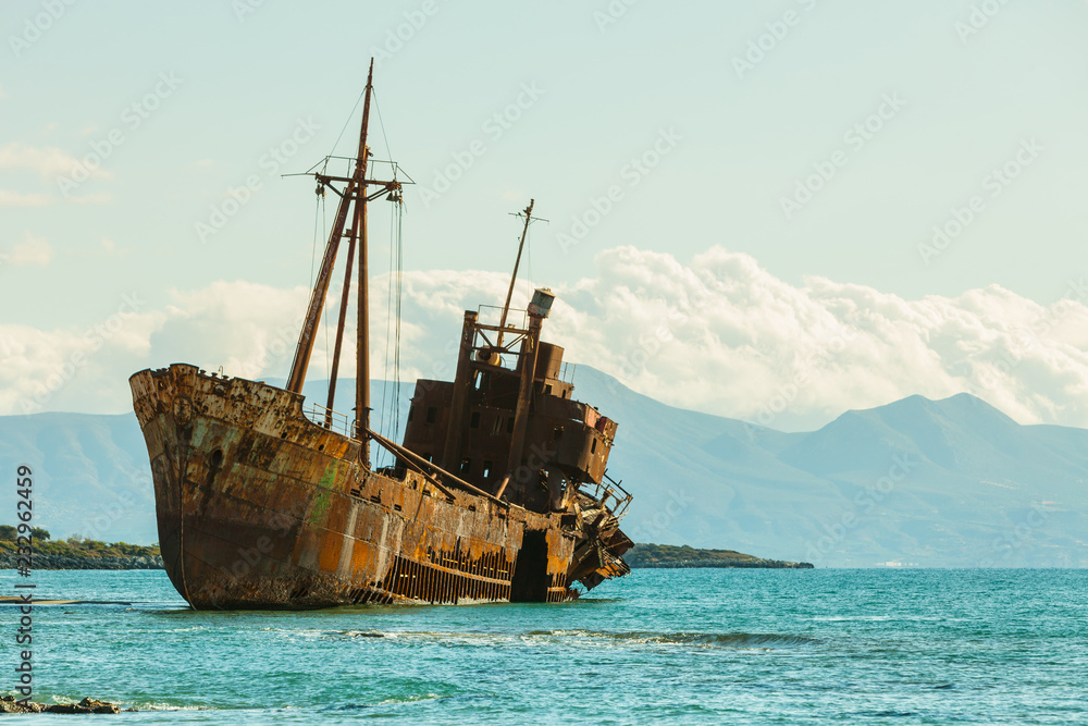 Naklejka premium The famous shipwreck near Gythio Greece