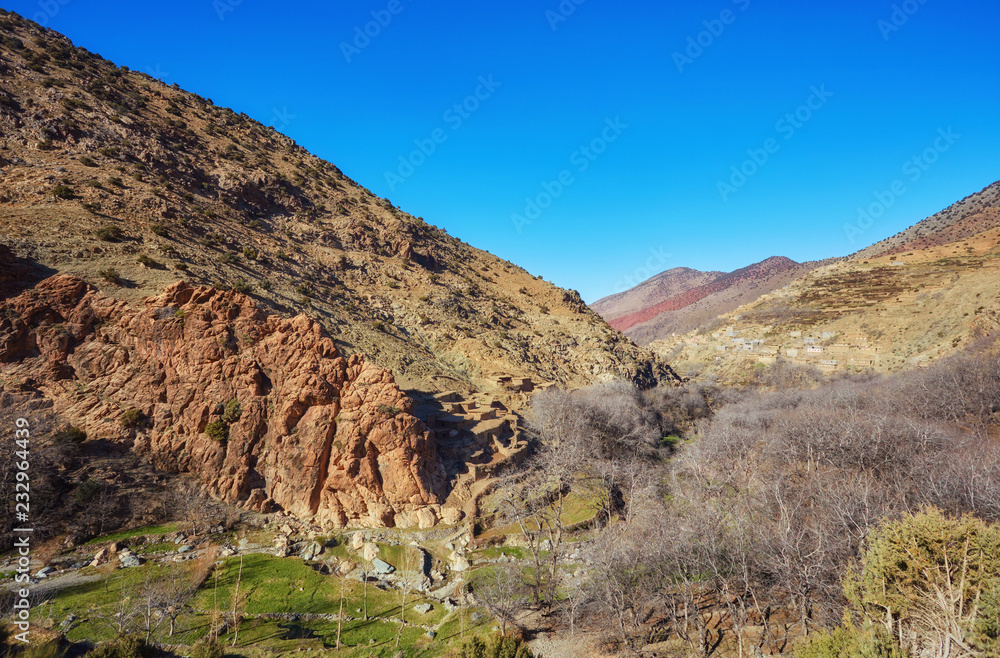 Fototapeta premium wide landscape and village in dades valley, Morocco