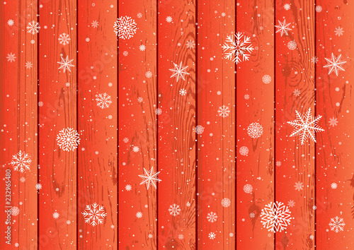 snowfall and red wood background