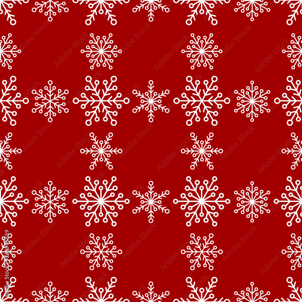 Winter seamless pattern with lines of white snowflakes on red background. Winter seamless pattern with lines of white snowflakes on red background.