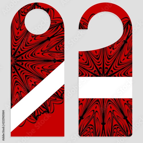 Hanger die cut. Empty shablon with floral mandala ornament. Vector illustration. hotel door hang tag signs.