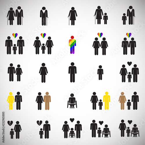People gender race orientation age set on white background icons