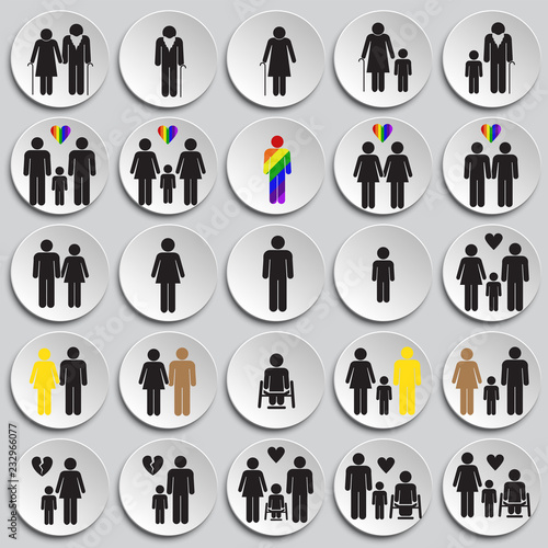 People gender race orientation age set on plate background icons