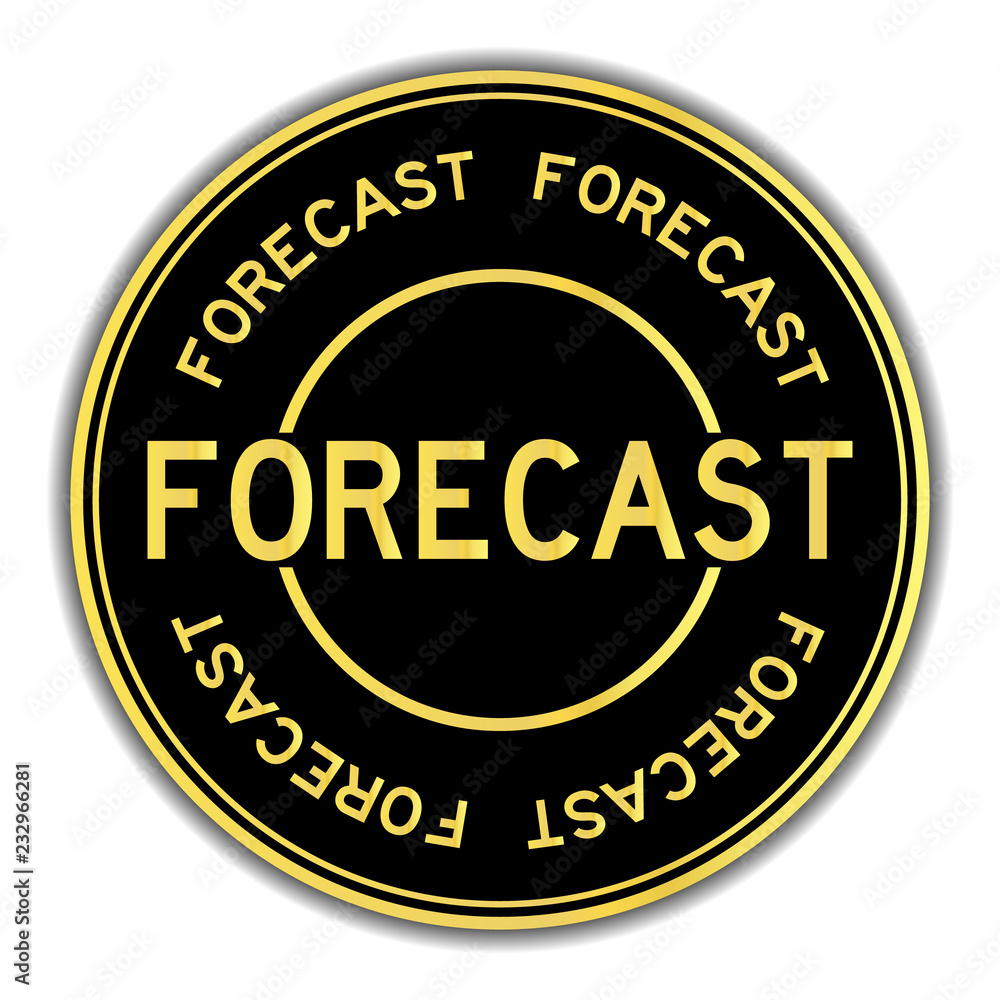 Black and gold color sticker in word forecast on white background