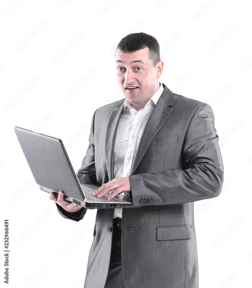 businessman typing on laptop. isolated on white businessman typing on laptop. isolated on white