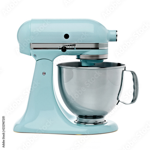 Blue Stand or kitchen Mixer With Clipping Path Isolated On White Background photo