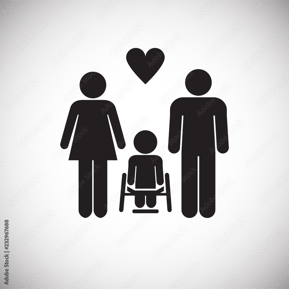 Family with disabled member on white background icon Family with disabled member on white background icon