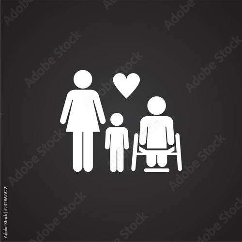 Family with disabled member on black background icon