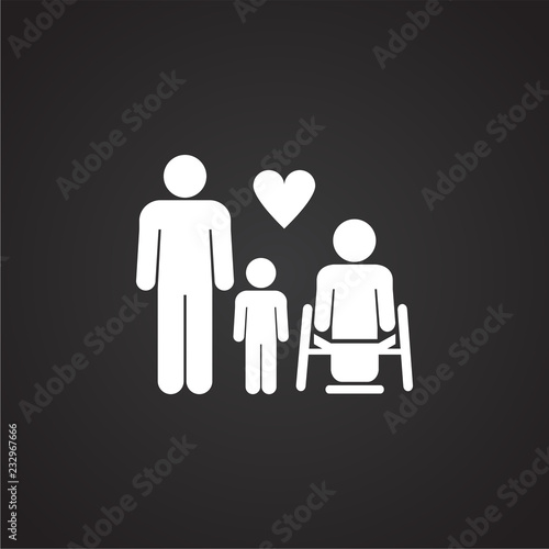Family with disabled member on black background icon