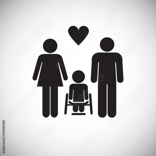 Family with disabled member on white background icon
