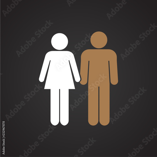 Interracial relationship family on black background icon