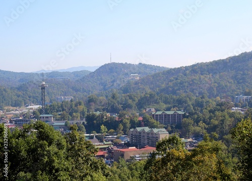 A small town in the mountain valley of the smokies.