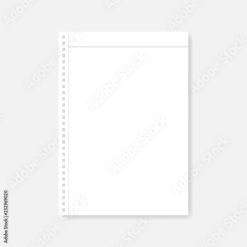 Hole punched A4 white paper sheet with margins for spiral notebook