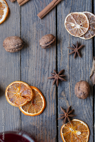 cinnamon sticks and star anise on wooden background