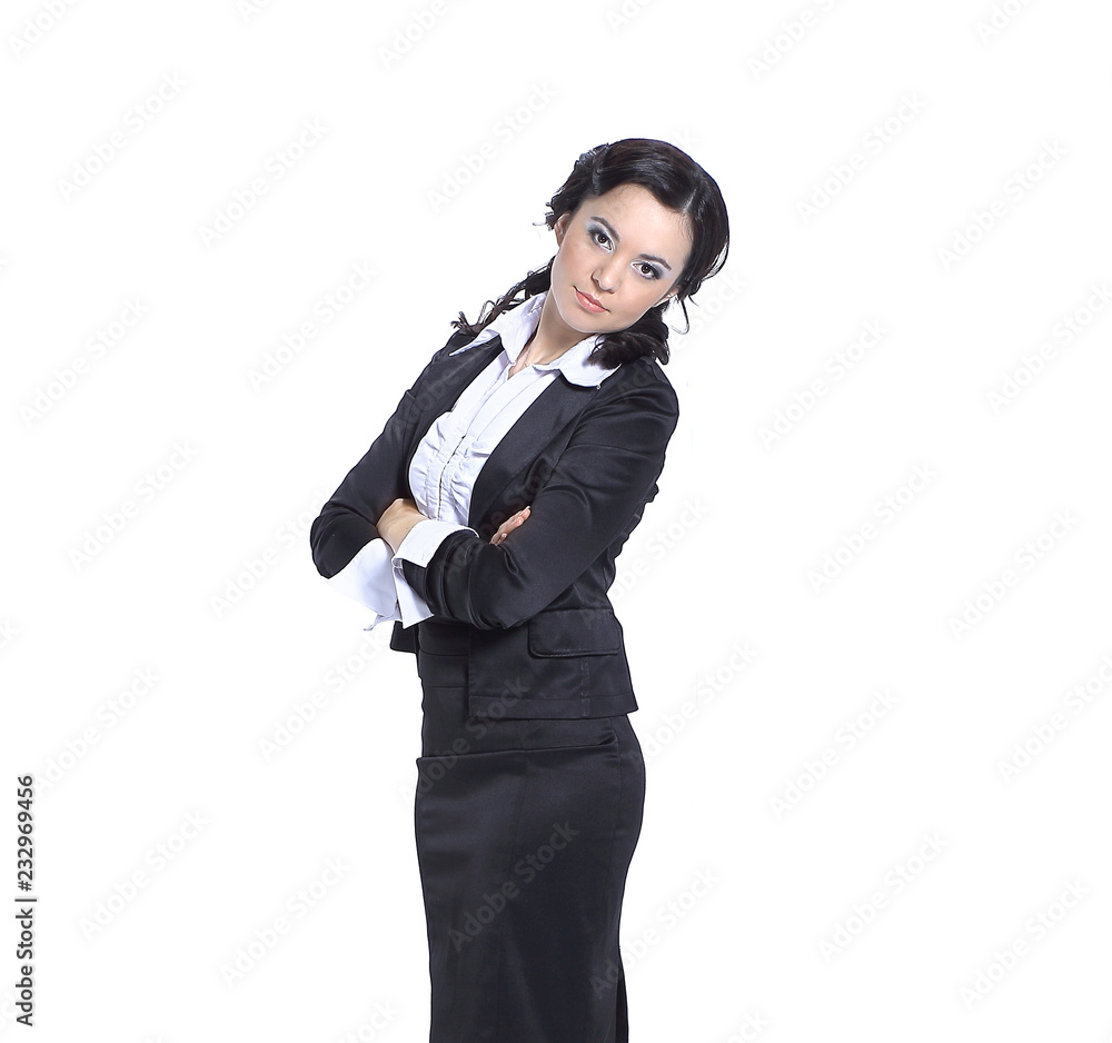 in full growth.serious business woman.isolated on white in full growth.serious business woman.isolated on white
