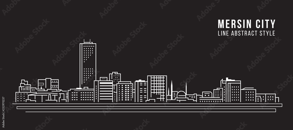 Cityscape Building Line art Vector Illustration design - Mersin city
