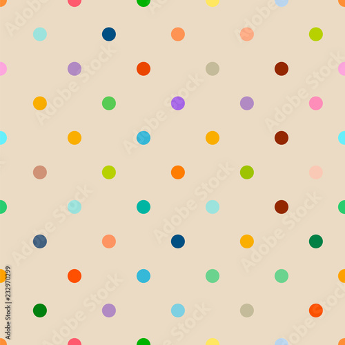 seamless multicolored polka dot background pattern, clean style, vector illustration