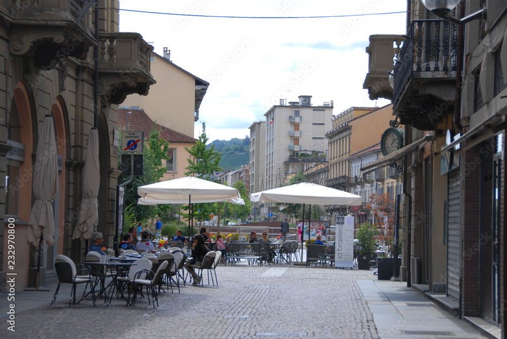 Via Vittorio Emanuele and Piazza Michele Ferrero, former Piazza Savona, Alba. Piedmont - Italy
