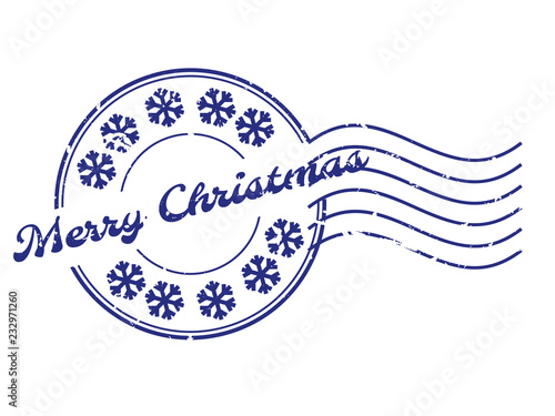 Grunge merry christmass word with sonw flake icon round rubber seal stamp with watermark on white background