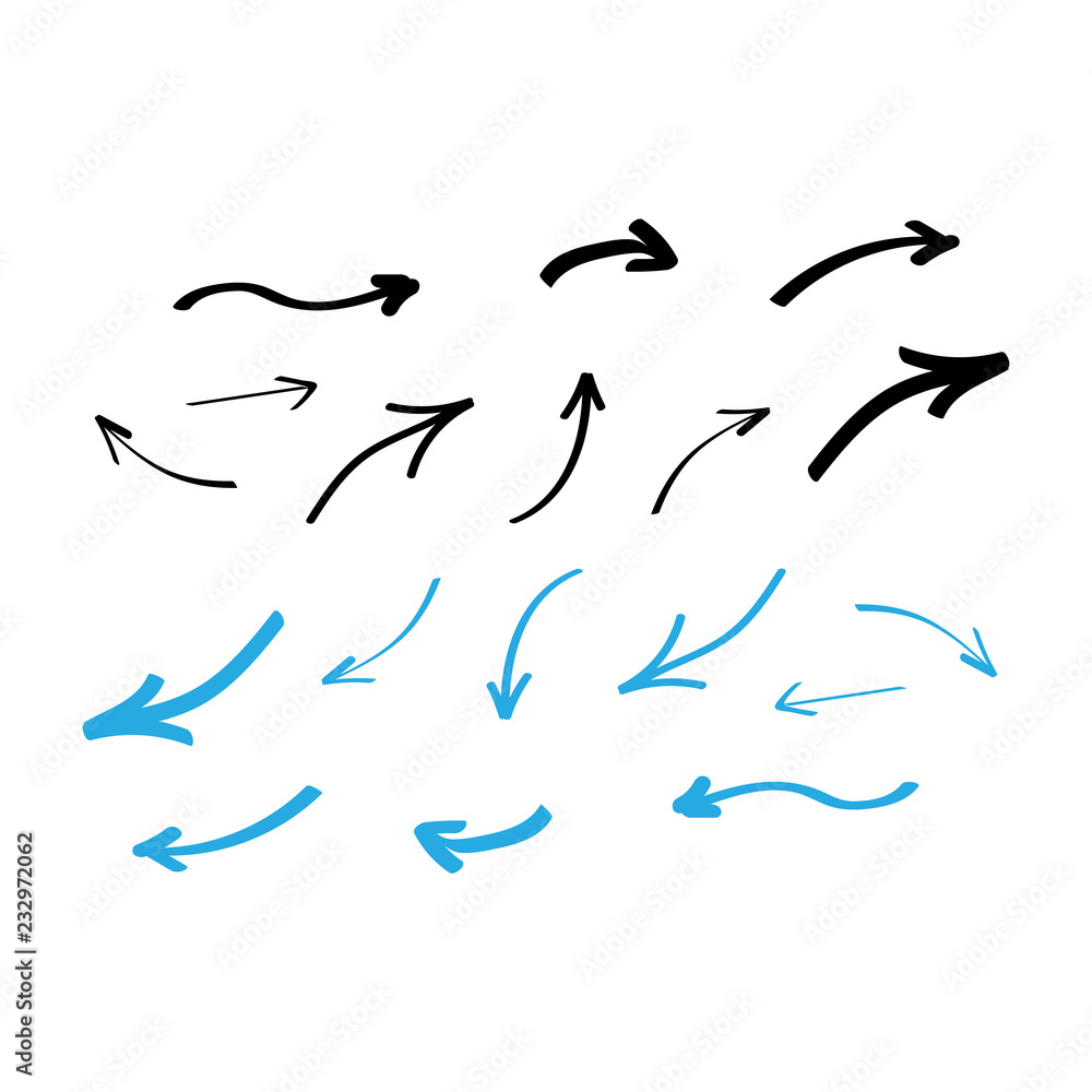 Set of hand drawn arrows. Arrows doodle set Set of hand drawn arrows. Arrows doodle set