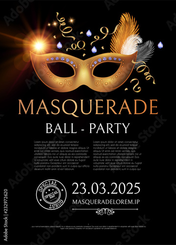 Masquerafe Flyer Template with Gold Carnival Mask.
