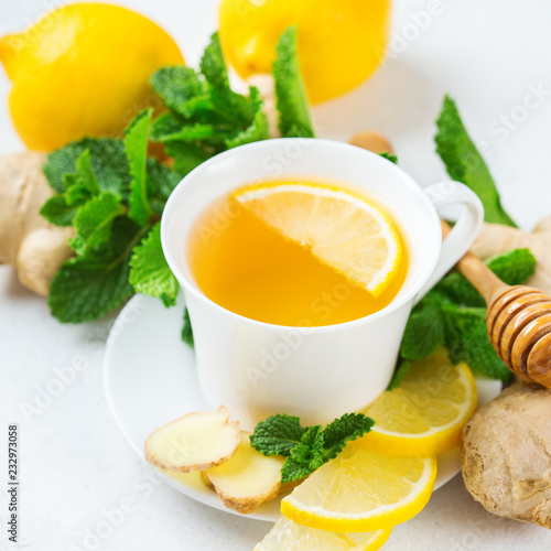 Ginger tea in a cup for flu cold winter days