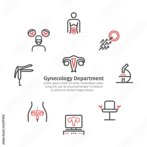 Gynecology round banner. Line icons.. Hospital department. Health care center. Vector signs for web graphics.