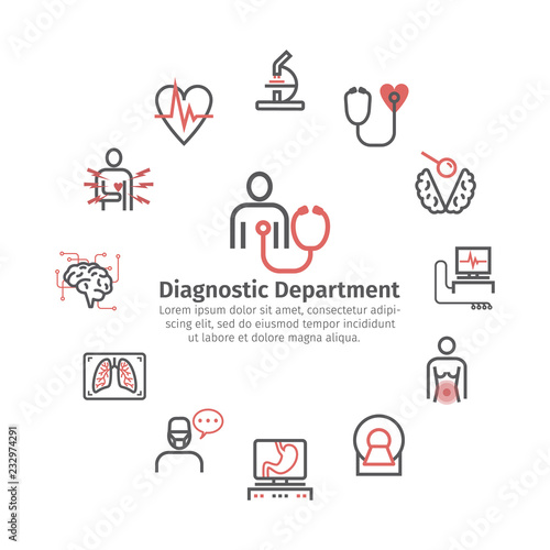 Medical diagnostic round banner. Line icons.. Health center. Vector sign for web graphics.
