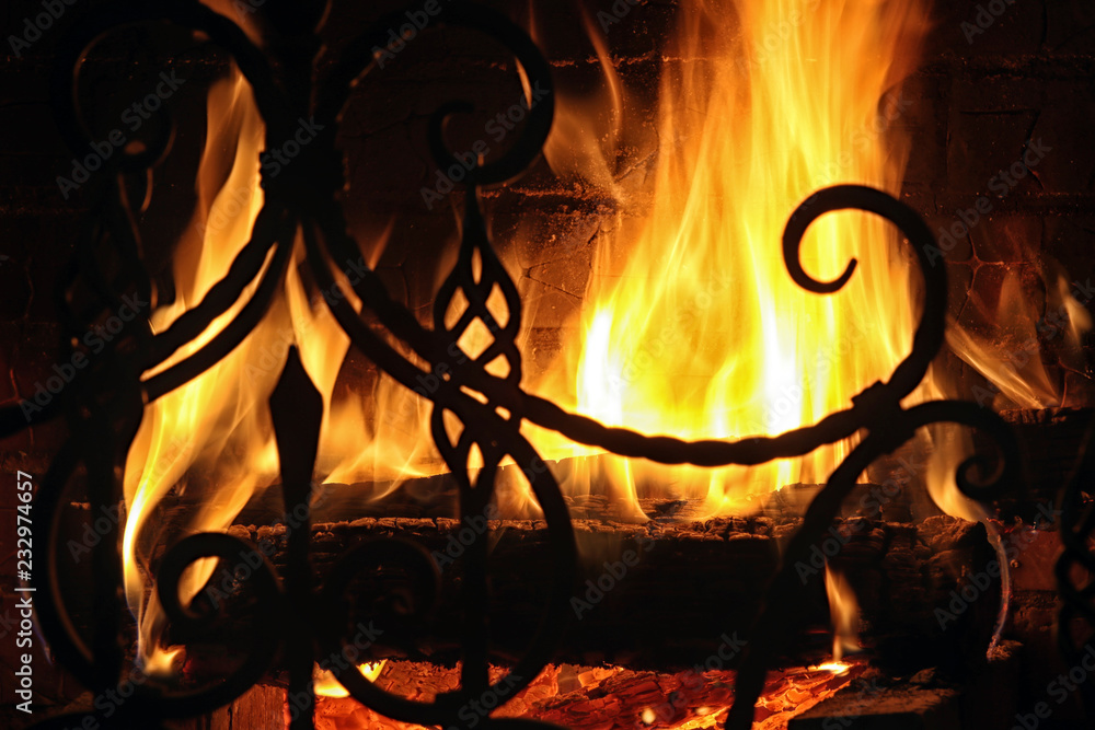 wroughtiron grate fireplace Stock Photo Adobe Stock