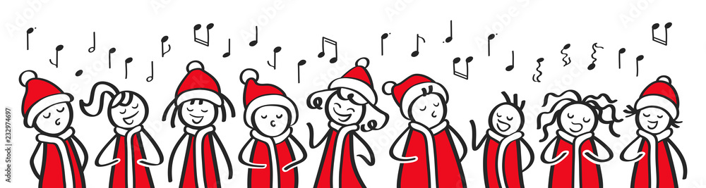 Weihnachtschor, Sternsinger, Chor, weihnachtliche Gesangsgruppe, Banner, lustige Strichfiguren 