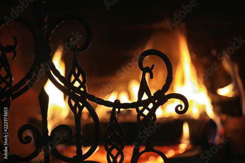 wrought-iron grate fireplace photo