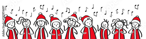 Weihnachtschor, Sternsinger, Chor, weihnachtliche Gesangsgruppe, Banner, lustige Strichfiguren singen Weihnachtslieder