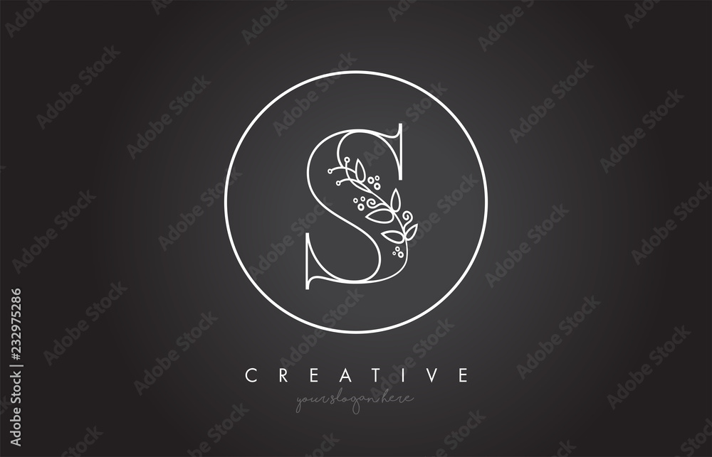 S Letter Logo With Organic Monogram Plant Leafs Detail and Circle Design S Letter Logo With Organic Monogram Plant Leafs Detail and Circle Design