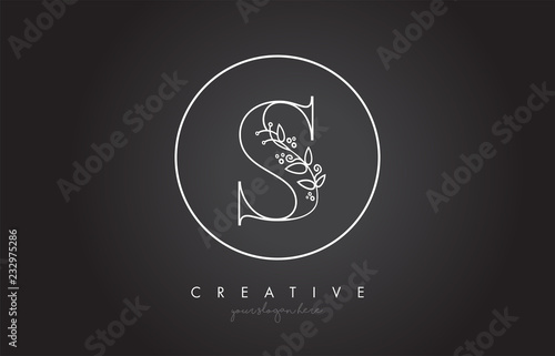 S Letter Logo With Organic Monogram Plant Leafs Detail and Circle Design